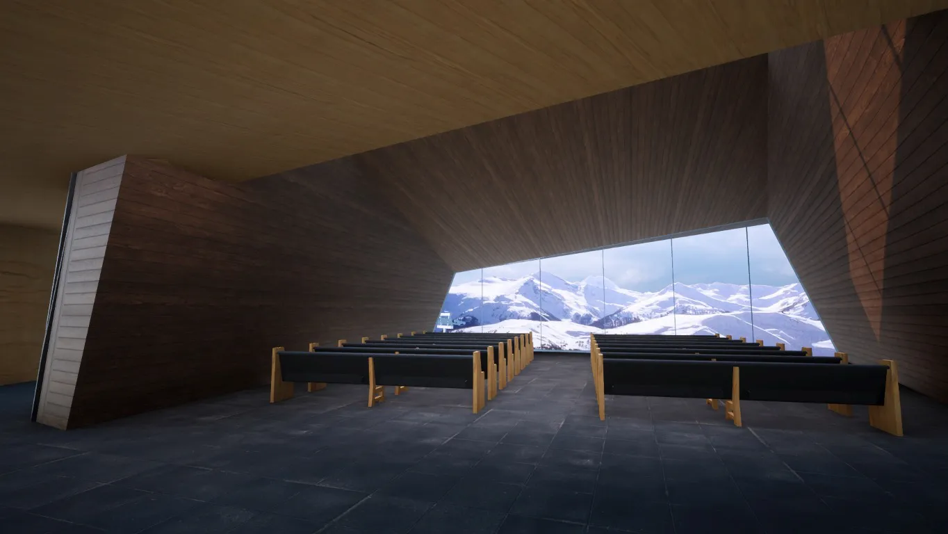 Sanctuary interior with valley view